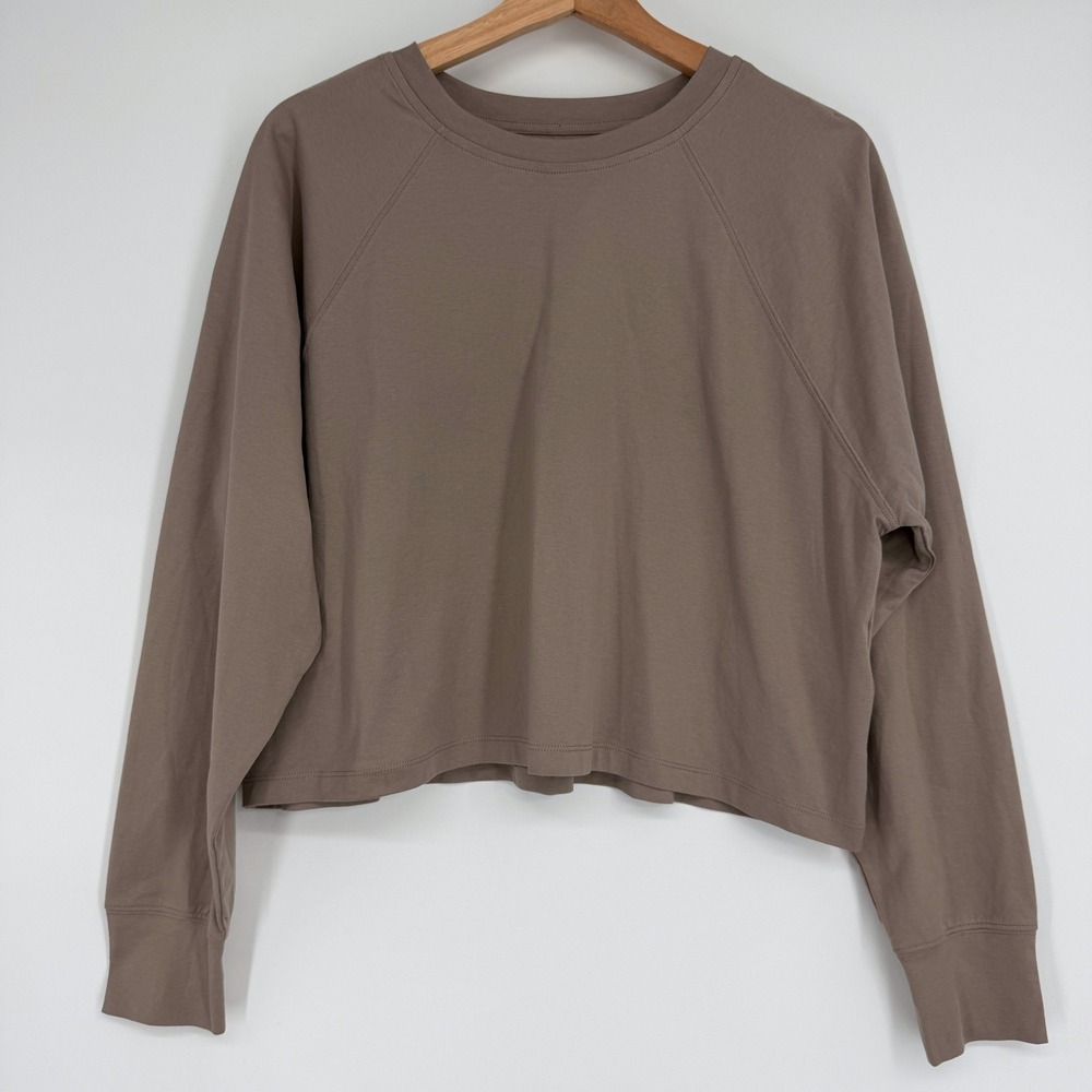 Abercrombie YPB Taupe Cropped Long Sleeve Shirt Top Sz S